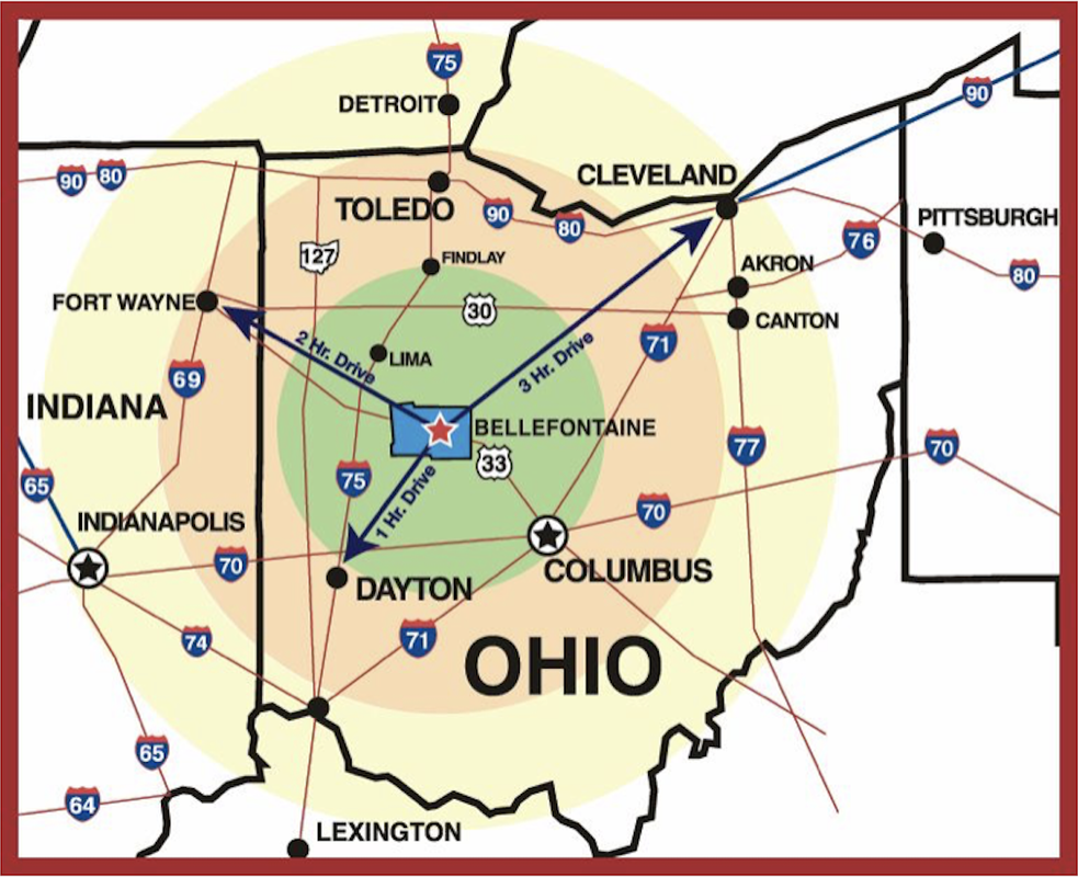 Map of Ohio highlighting Logan County